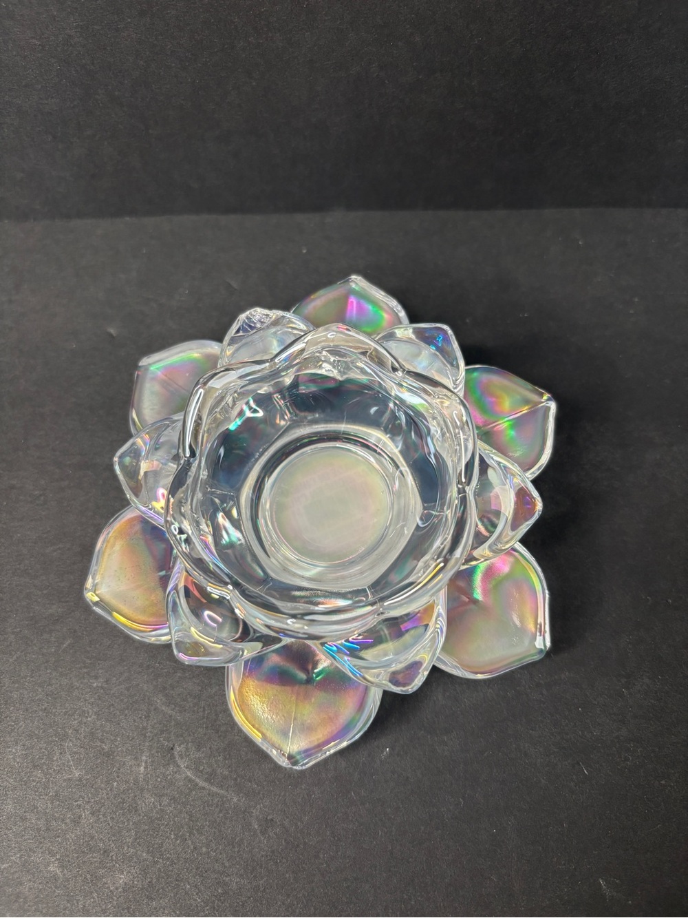 Iridescent Glass Lotus Candle Holder - Clear